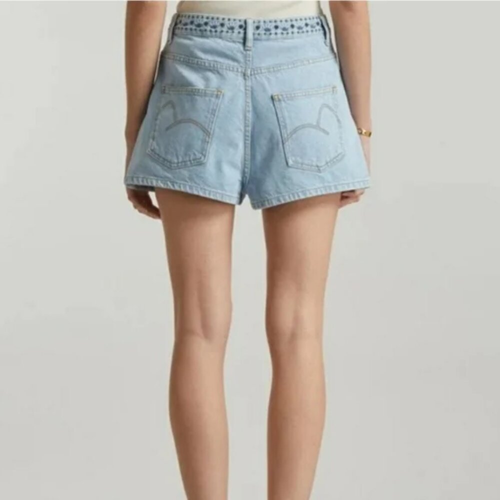 Farm Rio Summer Garden Embroidered Denim Shorts High-Waist Light Wash Size 32 - Picture 4 of 9